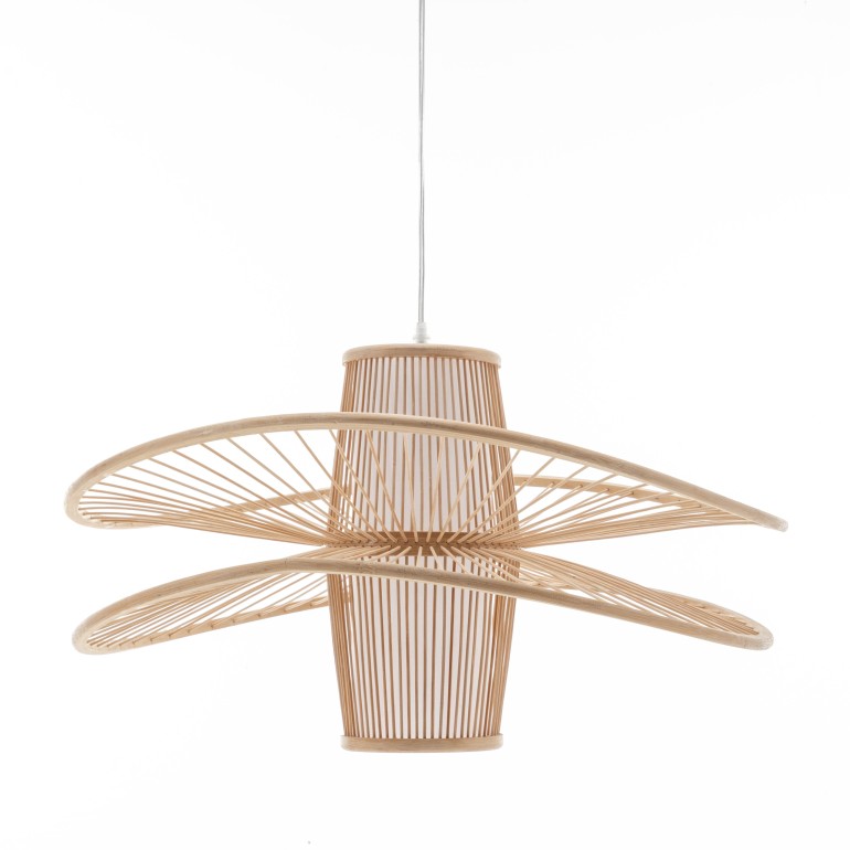 Natural Hand-Woven Bamboo Double Wide Brim Pendant Lamp