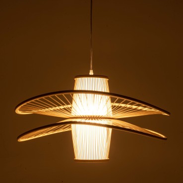 Natural Hand-Woven Bamboo Double Wide Brim Pendant Lamp