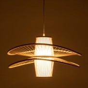 Natural Hand-Woven Bamboo Double Wide Brim Pendant Lamp