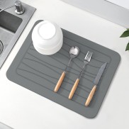 Hard Diatomite Kitchen Dish Drying Mat  (Lines) - Dark Grey