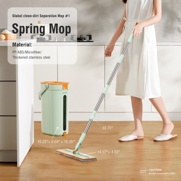 Mop and Bucket Set with Clean and Dirty Water Separation - Light Green
