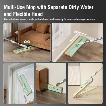 Mop and Bucket Set with Clean and Dirty Water Separation - Light Green