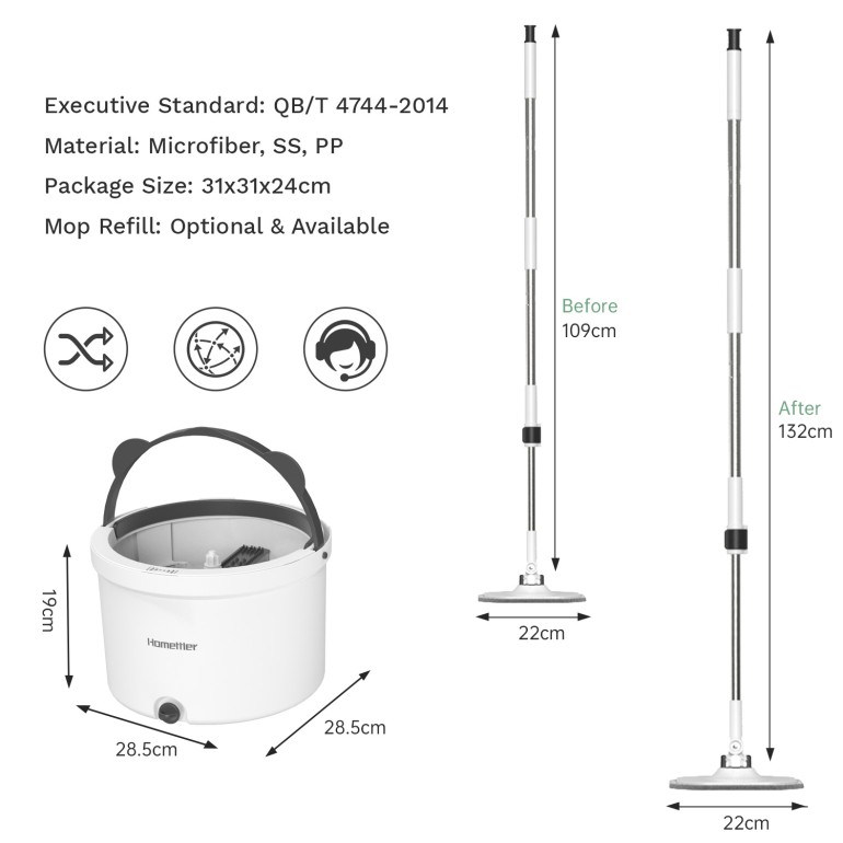Round Mop and Bucket Set with Clean and Dirty Water Separation - White