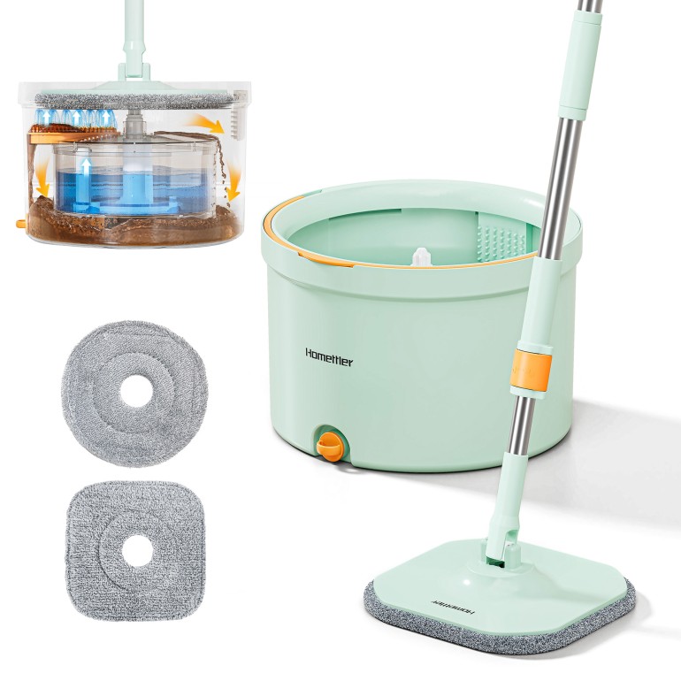 Round Mop and Bucket Set with Clean and Dirty Water Separation - Light Green