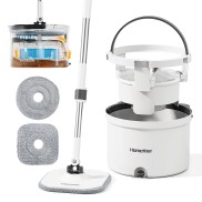 Round Mop and Bucket Set with Clean and Dirty Water Separation - White