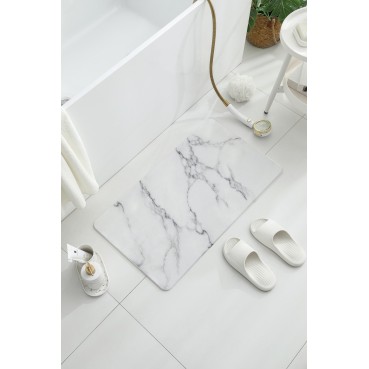 Hard Diatomite 76.2cm Bath Mat (Marble Print) - Off White