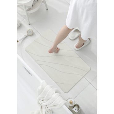 Hard Diatomite 76.2cm Bath Mat (Lines) - Off White
