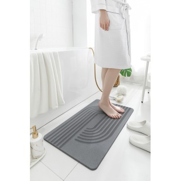 Hard Diatomite 76.2cm Bath Mat (Engraved Curves and Lines) - Dark Grey