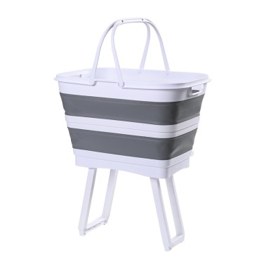 26L Foldable Laundry Basket with Handle and Foldable Stand - Grey/White