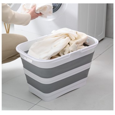 26L Foldable Laundry Basket with Handle and Foldable Stand - Grey/White