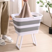 26L Foldable Laundry Basket with Handle and Foldable Stand - Grey/White