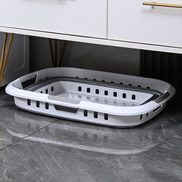 45L Foldable Laundry Washing Basket with 3x Hand Holders and Air-holes - Grey/White