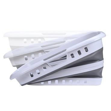 45L Foldable Laundry Washing Basket with 3x Hand Holders and Air-holes - Grey/White