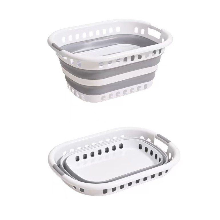 40L Foldable Laundry Washing Basket with Air-holes - Grey/White