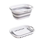 40L Foldable Laundry Washing Basket with Air-holes - Grey/White